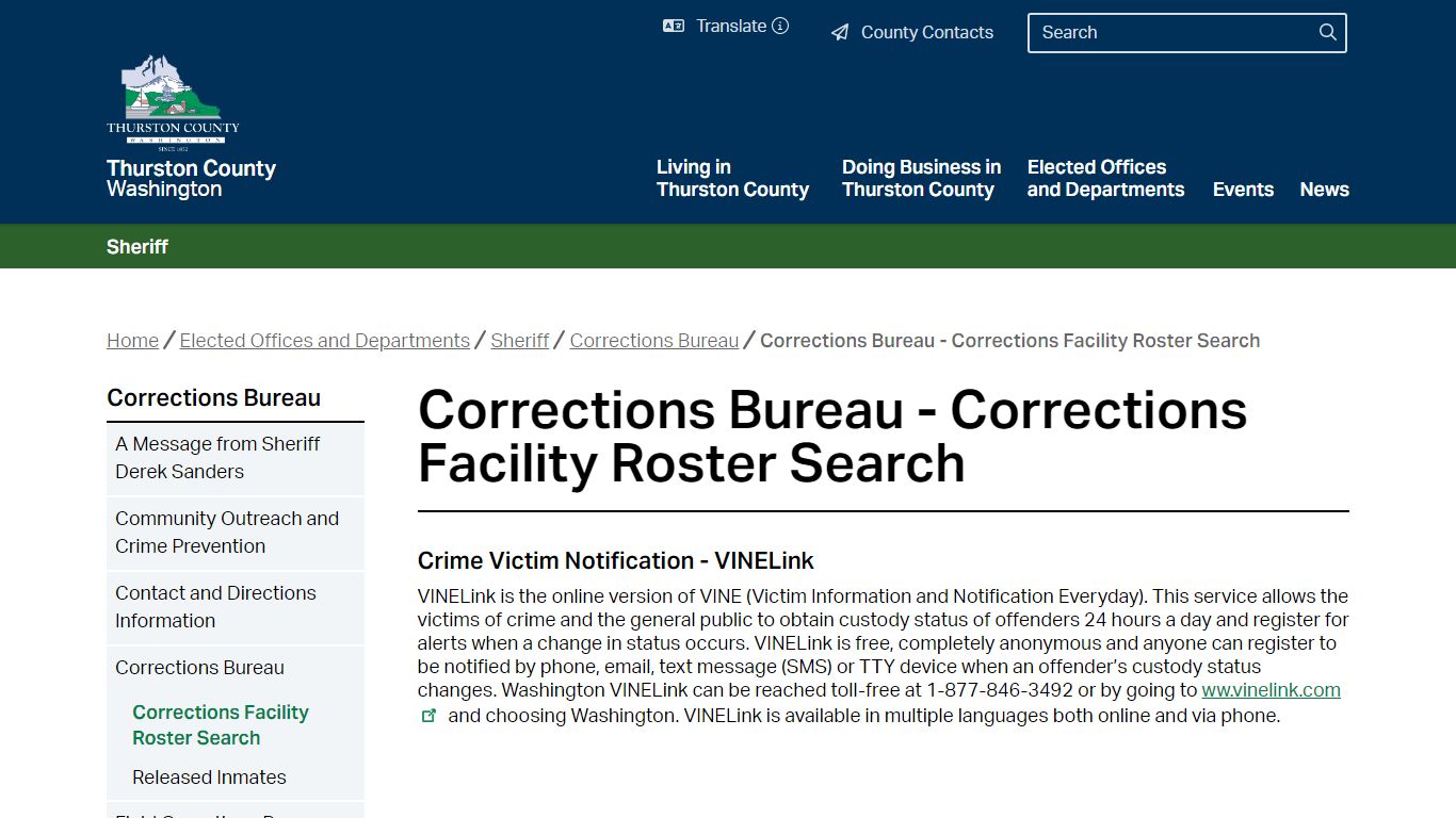 Corrections Facility Roster Search - Thurston County, Washington